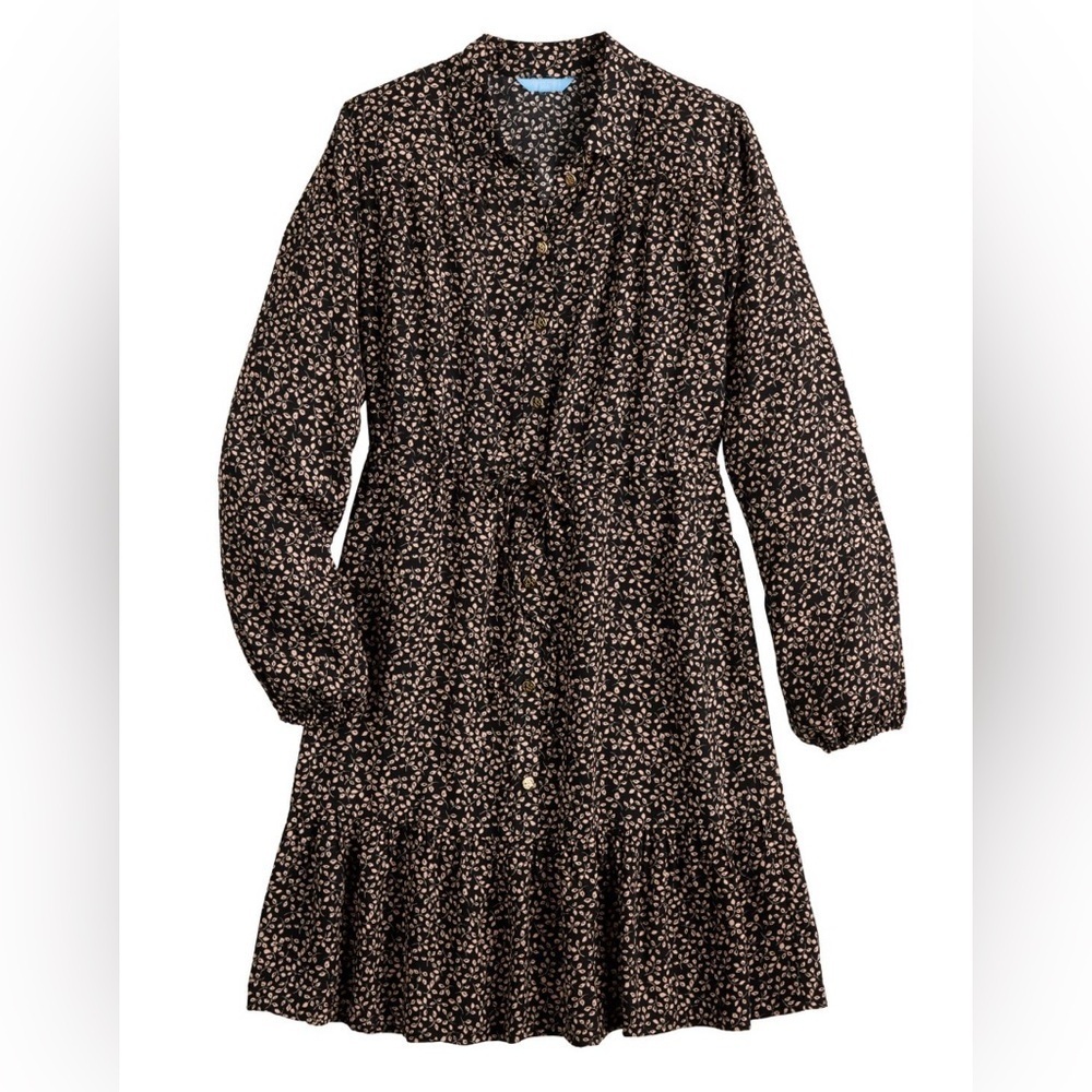 DRAPER JAMES RSVP $78 Button Front Knot Waist Dress Black Floral Size L